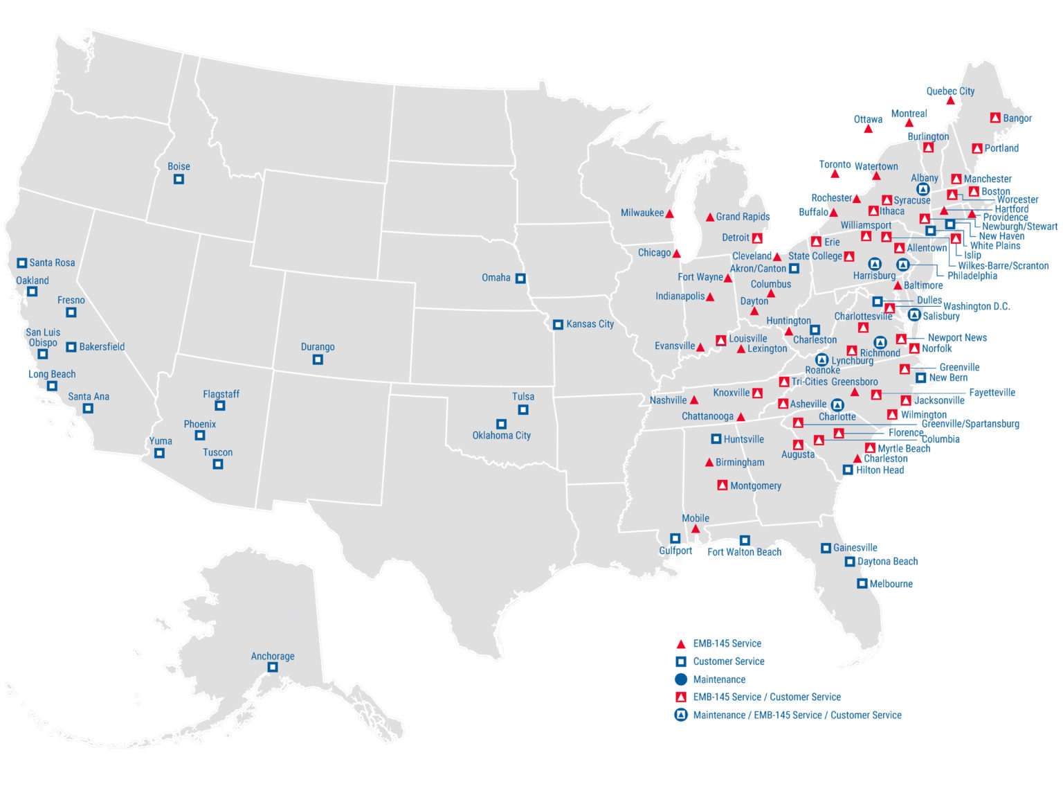 Routes & Locations - Piedmont Airlines