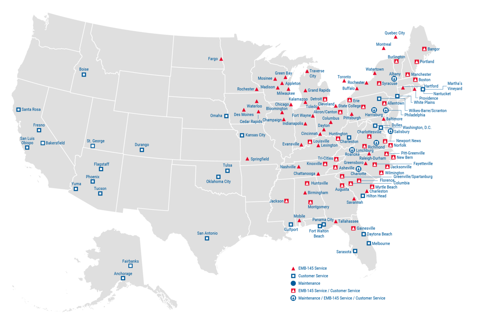 Routes & Locations - Piedmont Airlines