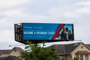 Image of one of the digital billboards designed for Piedmont Airlines' marketing at SUN 'n FUN Aerospace Expo.